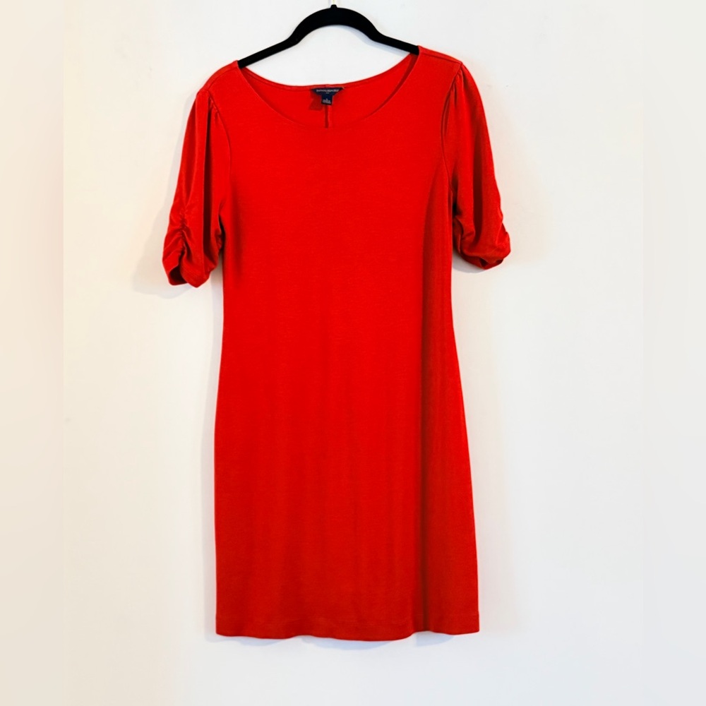 Banana Republic Red Mini Dress With Ruched Shoulder Sleeves Size S